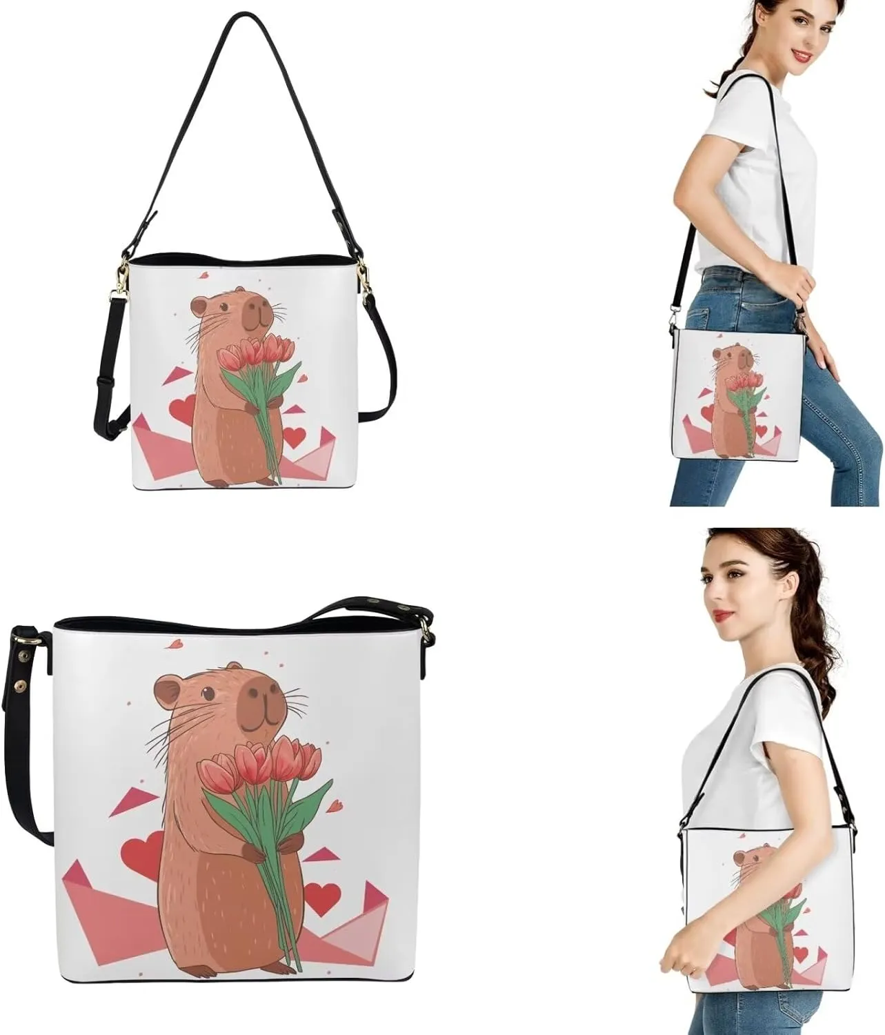 FOR U DESIGNS Women's Wristlet Handbags Top Handle Travel Crossbody Shoulder Tote Purses Sets Valentine's Day Bucket Bag