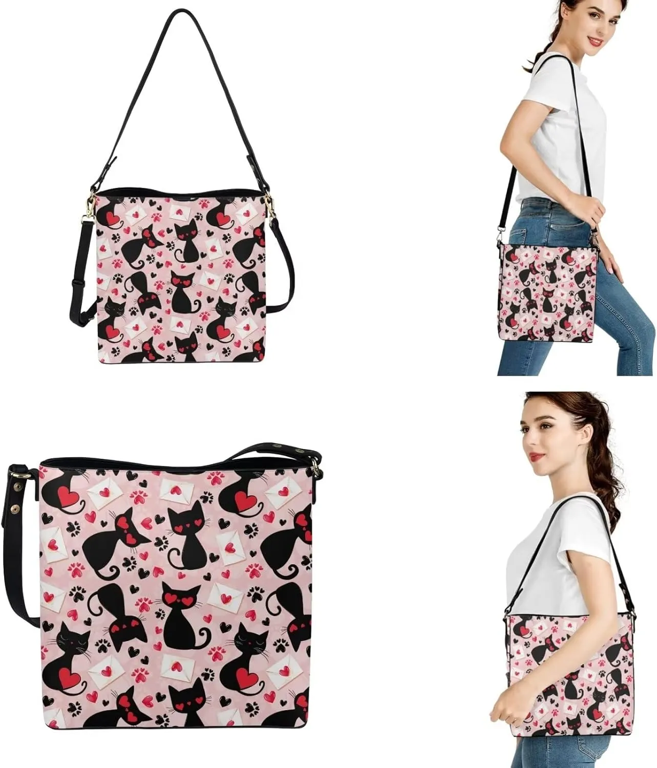 FOR U DESIGNS Women's Wristlet Handbags Top Handle Travel Crossbody Shoulder Tote Purses Sets Valentine's Day Bucket Bag