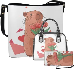 FOR U DESIGNS Women's Wristlet Handbags Top Handle Travel Crossbody Shoulder Tote Purses Sets Valentine's Day Bucket Bag