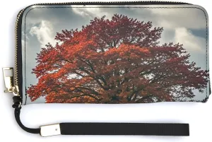 Forest Rural Roads Wallet Leather Zipper Around Clutch Wallet Large Capacity Purse with Wristlet Strap