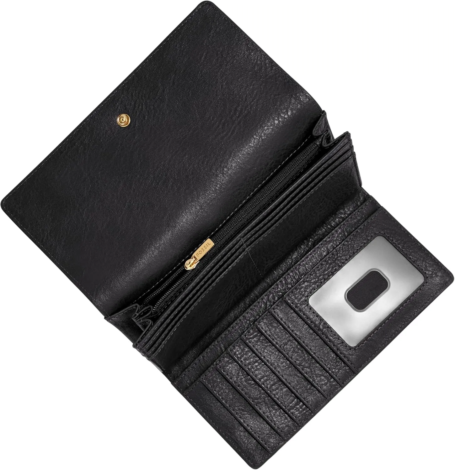 Fossil Women's Logan Leather Wallet RFID Blocking Flap Clutch Organizer, Black (Model: SL7833001)