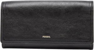 Fossil Women's Logan Leather Wallet RFID Blocking Flap Clutch Organizer, Black (Model: SL7833001)