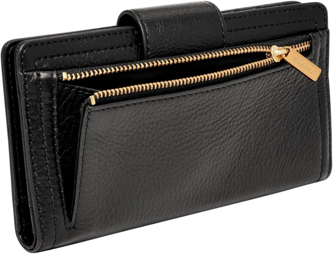 Fossil Women's Logan Leather Wallet RFID Blocking Tab Clutch, Black (Model: SL7830001)