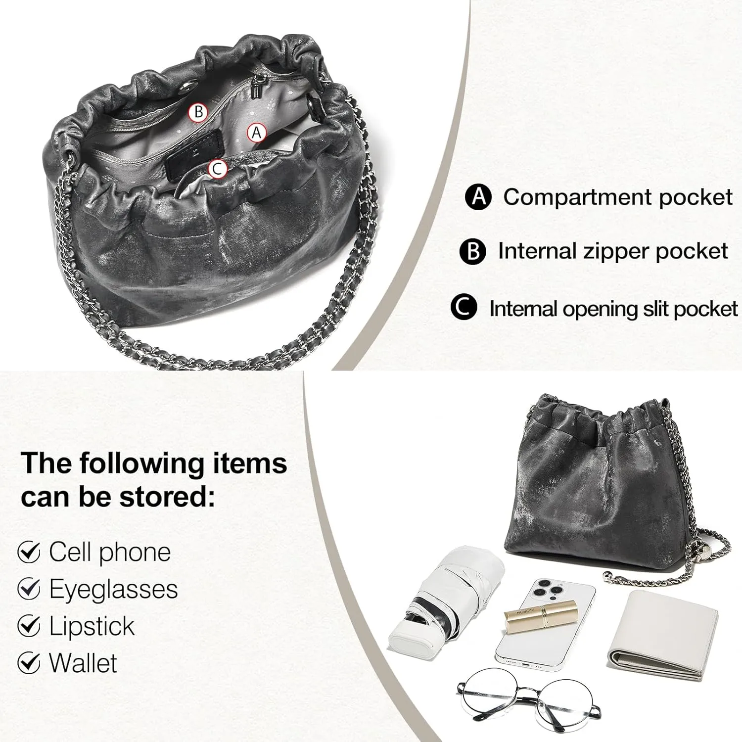 FOXLOVER Velvet Fabric Crossbody Bags for Women Medium Size Chain Strap Chamois Leather Shoulder Purses Trendy