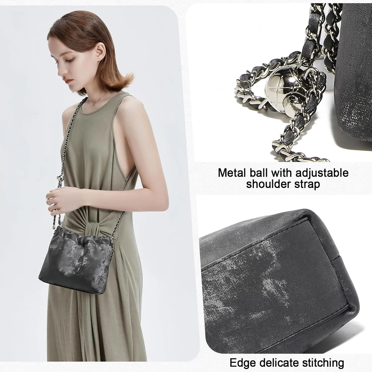 FOXLOVER Velvet Fabric Crossbody Bags for Women Medium Size Chain Strap Chamois Leather Shoulder Purses Trendy