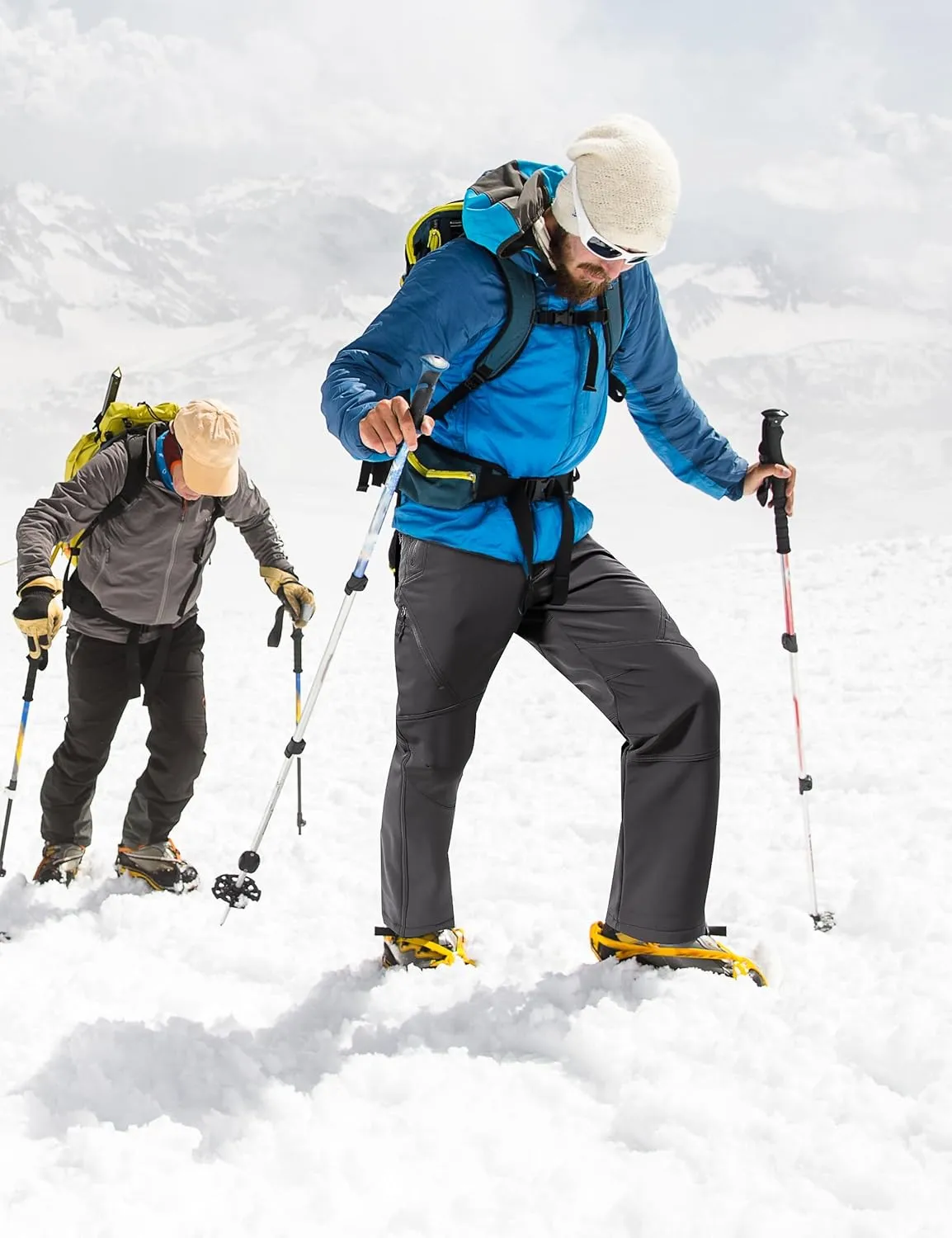 FREE SOLDIER Men's Fleece Lined Outdoor Cargo Hiking Pants Water Repellent Softshell Snow Ski Pants with Zipper Pockets