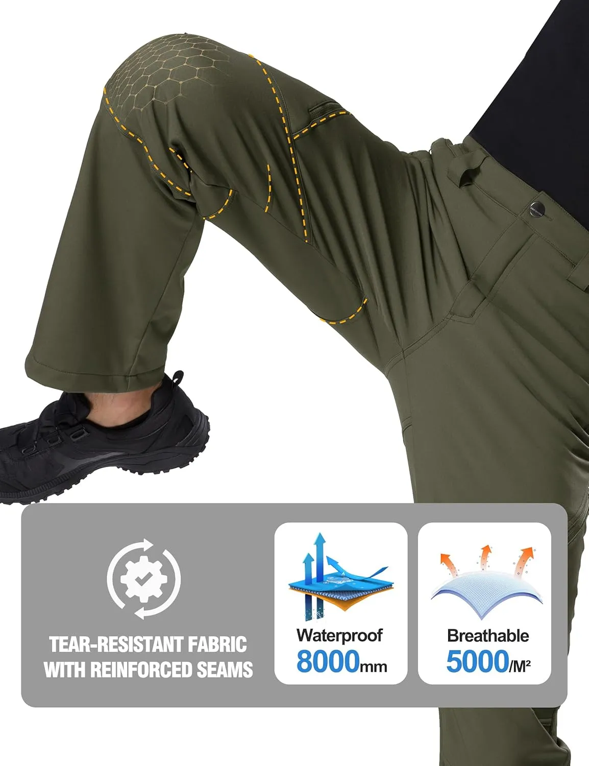 FREE SOLDIER Men's Fleece Lined Outdoor Cargo Hiking Pants Water Repellent Softshell Snow Ski Pants with Zipper Pockets
