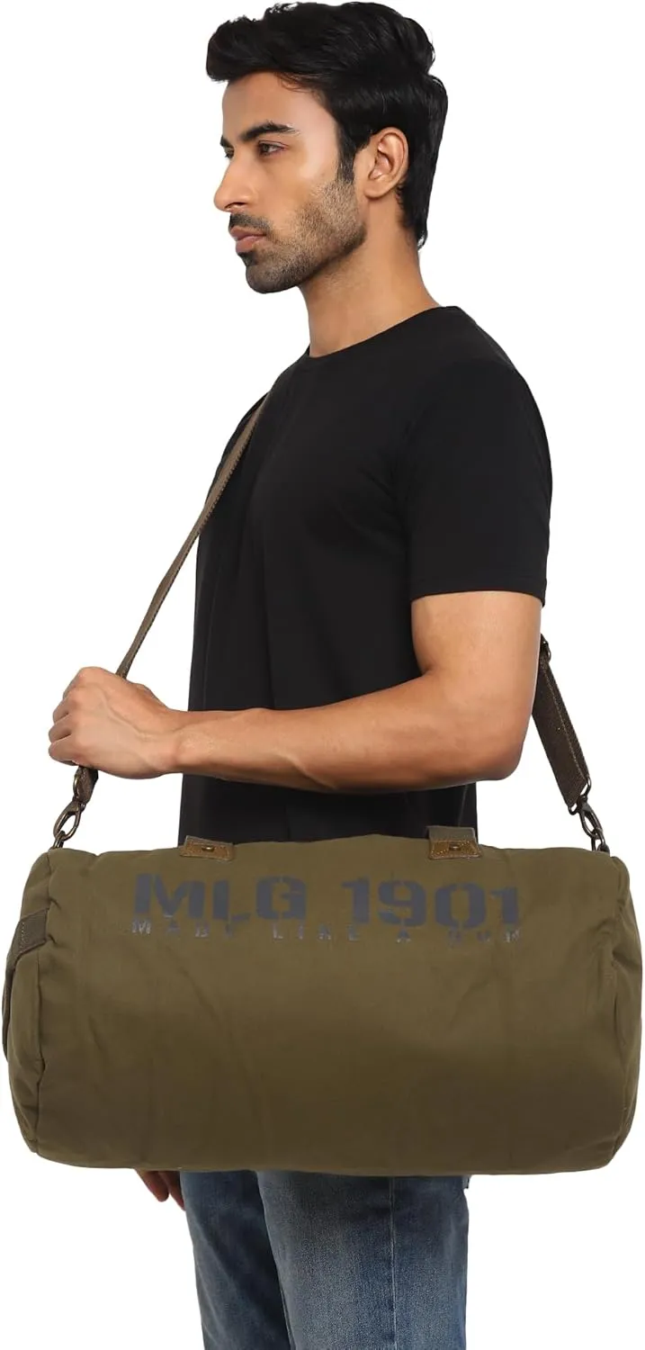 Freebie Duffel Bag Olive 100% Canvas Waterproof Heavy-Duty Motorcycle Travel Bag Large Capacity Weekend Luggage Durable Gym Sports Bag Tactical Adventure Duffle for Bikers Camping Hiking