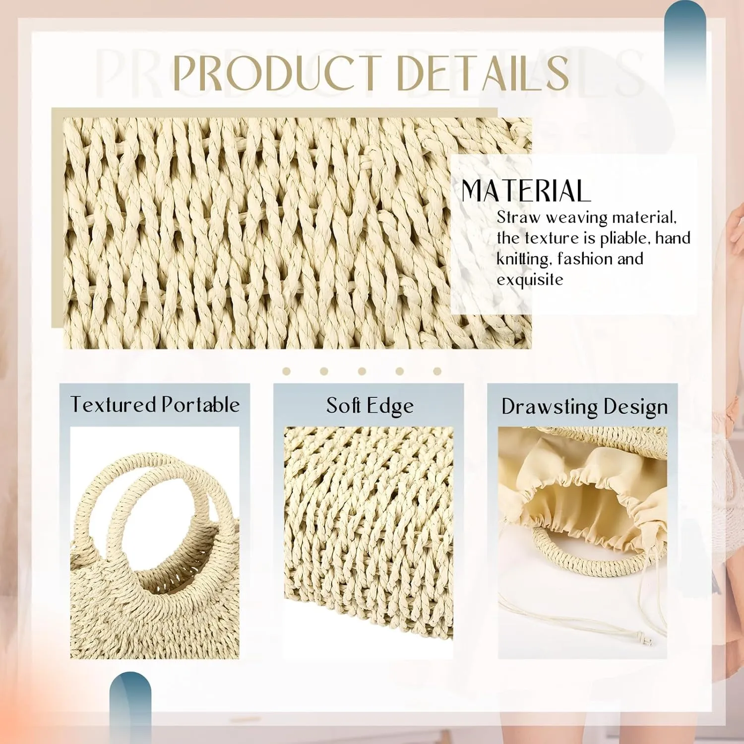 Frienda Straw Tote Bag Summer Beach Bag Handmade Straw Rattan Woven Handbag for Women Travel