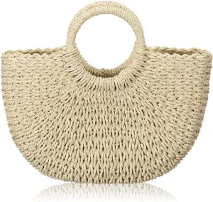 Frienda Straw Tote Bag Summer Beach Bag Handmade Straw Rattan Woven Handbag for Women Travel