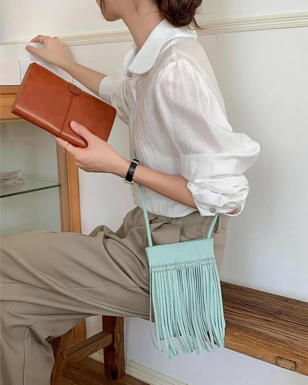 Fringe Crossbody Bag - Small Wallet Phone Bag Faux Soft Leather Shoulder Purse Satchel Sling