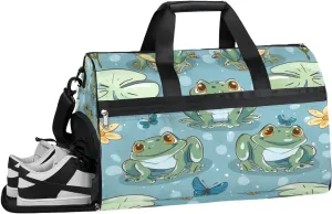 Frog Design Gym Bag for Women Duffle with Shoes Compartment Men Weekender Duffel Bags for Travel Sports Swimming Overnight Dance