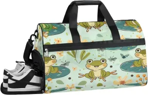 Frog Lovely Design Gym Bag for Women Duffle with Shoes Compartment Men Weekender Duffel Bags for Travel Sports Swimming Overnight Dance