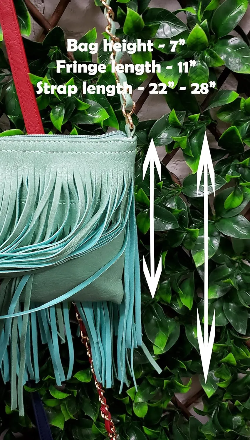 Front and Back Both Side Fringed Soft PU Leather Medium Long Cross Body Messenger Shoulder Bag