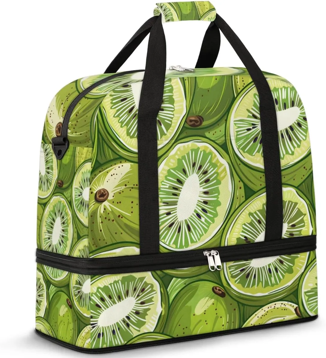Fruit Kiwi Painted Travel Duffel Bag for Women Men Weekender Overnight Bag with Shoe Compartment Foldable Sports Gym Luggage Bag
