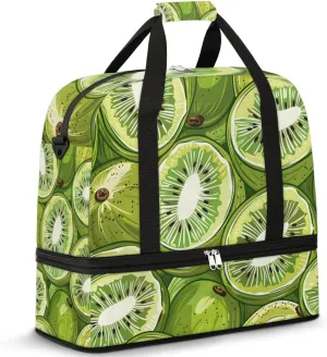 Fruit Kiwi Painted Travel Duffel Bag for Women Men Weekender Overnight Bag with Shoe Compartment Foldable Sports Gym Luggage Bag
