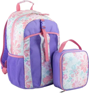FUEL Lunch Backpack Set Water Resistant Dome Bookbag Bag Soft Reusable Insulated Cooler Lunch Box Thermal Travel Office Lunch Bag, Floral