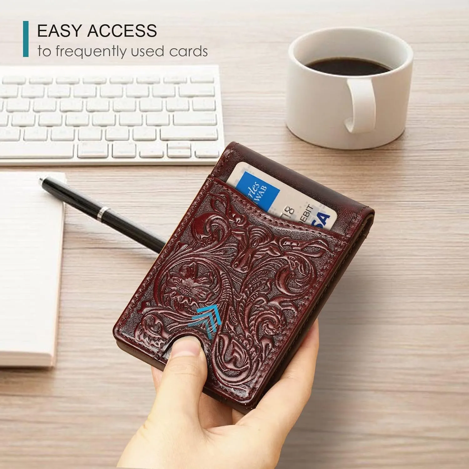 Full Grain Leather Bifold Wallet for Men - 11 Slots, RFID Blocking, Gifts for Men - Cowboy Red