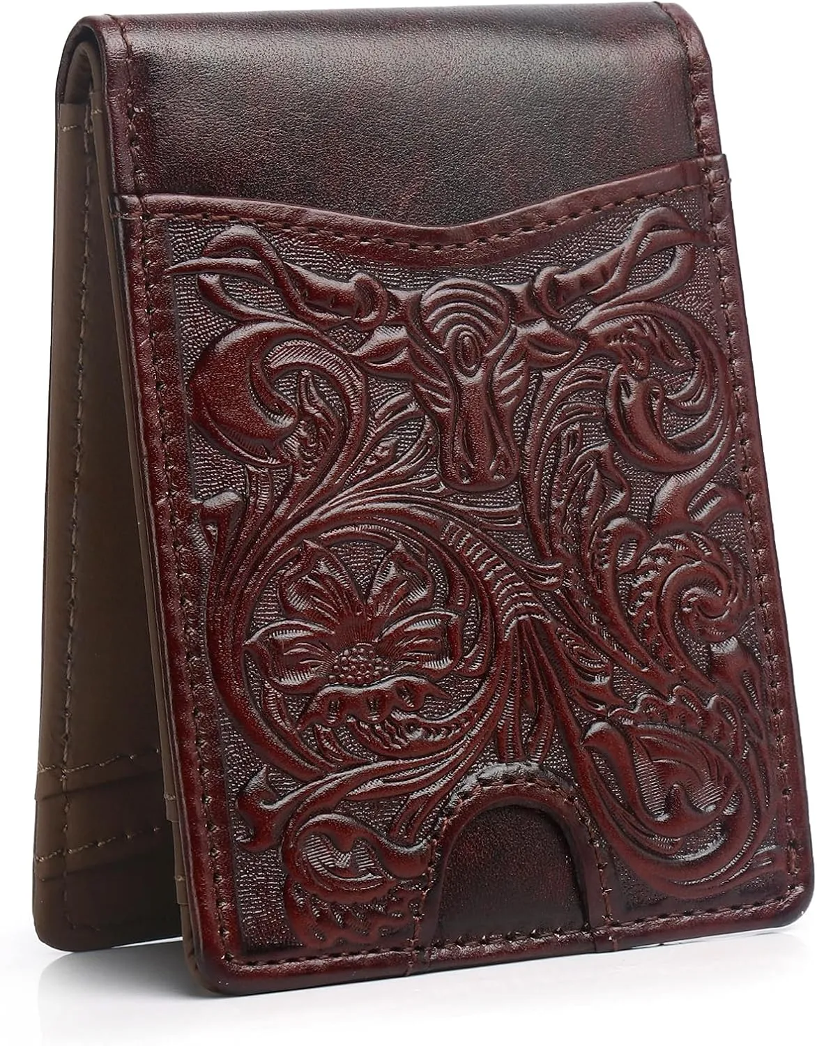 Full Grain Leather Bifold Wallet for Men - 11 Slots, RFID Blocking, Gifts for Men - Cowboy Red