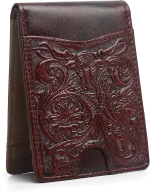 Full Grain Leather Bifold Wallet for Men - 11 Slots, RFID Blocking, Gifts for Men - Cowboy Red