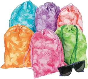 Fun Express 12 Tie-Dyed Drawstring Tote Bags