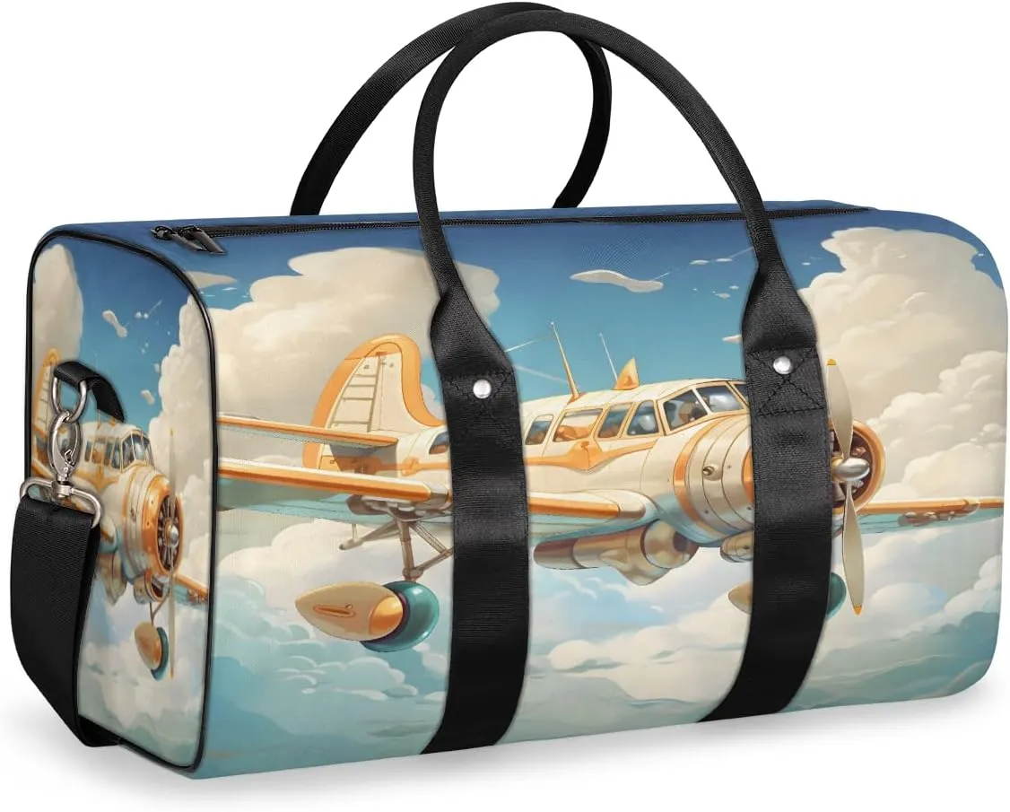 Funny Airplane Travel Duffle Bag, Sports Gym Bags for Women Men, Carry On Weekender Overnight Workout Airplane Trips Bag
