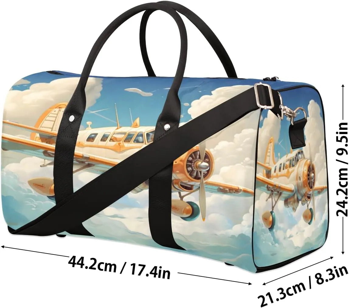 Funny Airplane Travel Duffle Bag, Sports Gym Bags for Women Men, Carry On Weekender Overnight Workout Airplane Trips Bag