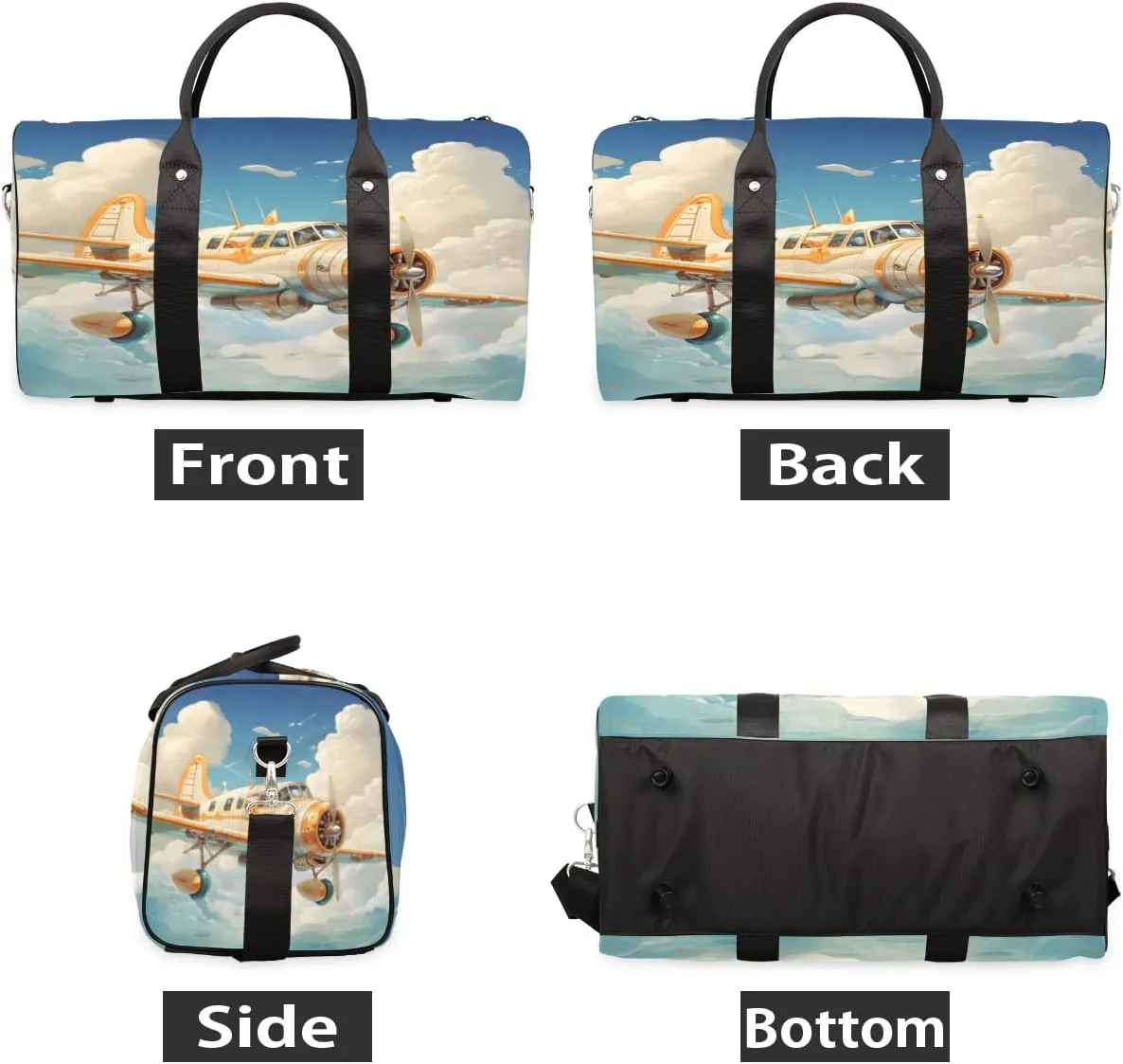 Funny Airplane Travel Duffle Bag, Sports Gym Bags for Women Men, Carry On Weekender Overnight Workout Airplane Trips Bag
