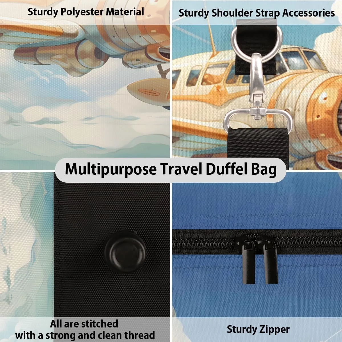 Funny Airplane Travel Duffle Bag, Sports Gym Bags for Women Men, Carry On Weekender Overnight Workout Airplane Trips Bag