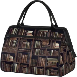 Funny Books Bookshelf Gym Bag for Women Men, Travel Sports Duffel Bag with Trolley Sleeve, Waterproof Sports Gym Bag Weekender Overnight Bag Carry On Tote Bag for Travel Gym Sport