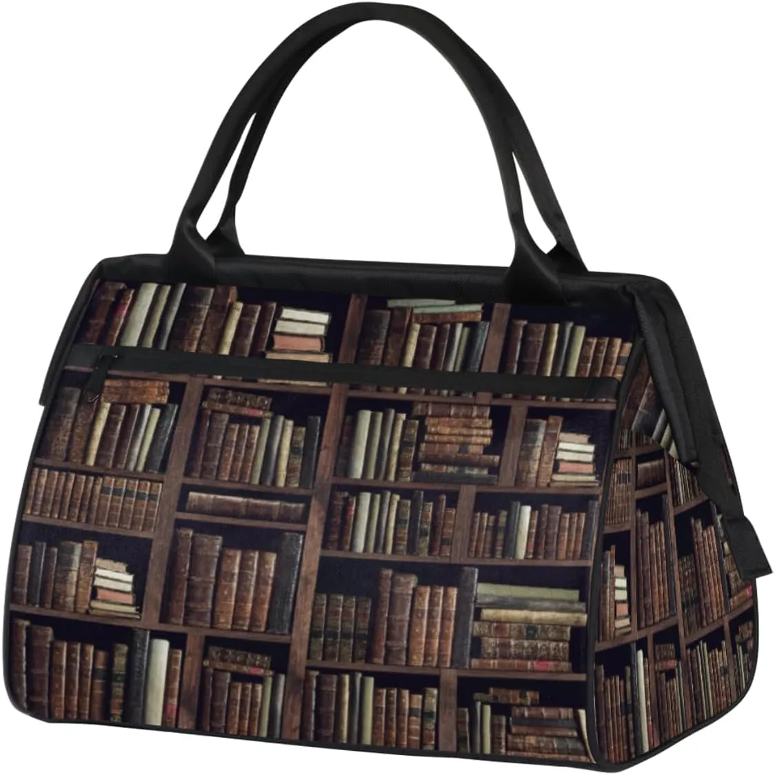 Funny Books Bookshelf Gym Bag for Women Men, Travel Sports Duffel Bag with Trolley Sleeve, Waterproof Sports Gym Bag Weekender Overnight Bag Carry On Tote Bag for Travel Gym Sport