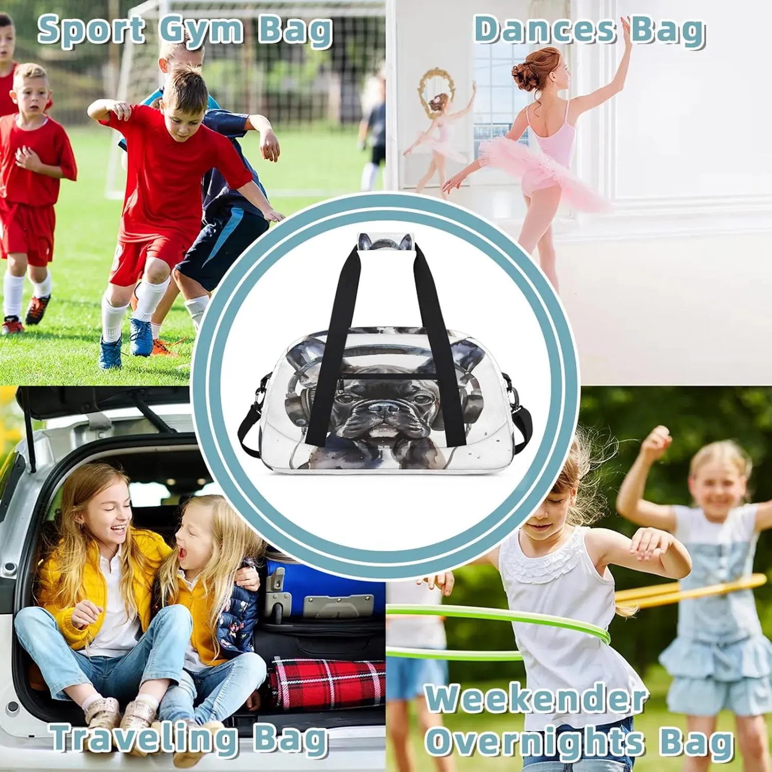 Funny Dog Small Gym Bag 18 inch Carry On Duffel Bag for Weekender Travel Sports Workout Yoga Gymnastics Dance Ballet