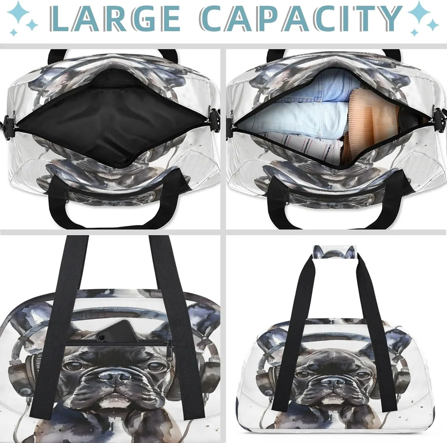 Funny Dog Small Gym Bag 18 inch Carry On Duffel Bag for Weekender Travel Sports Workout Yoga Gymnastics Dance Ballet