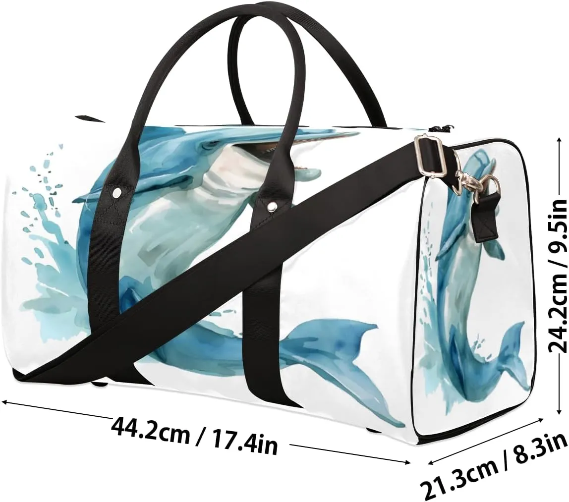 Funny Dolphin Travel Duffle Bag, Sports Gym Bags for Women Men, Carry On Weekender Overnight Workout Airplane Trips Bag