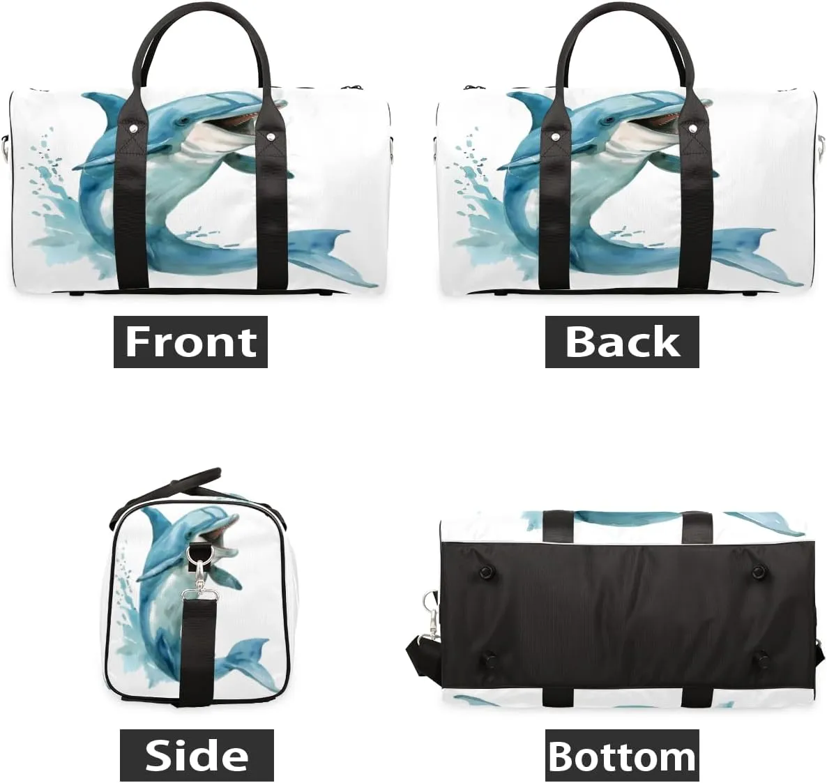 Funny Dolphin Travel Duffle Bag, Sports Gym Bags for Women Men, Carry On Weekender Overnight Workout Airplane Trips Bag