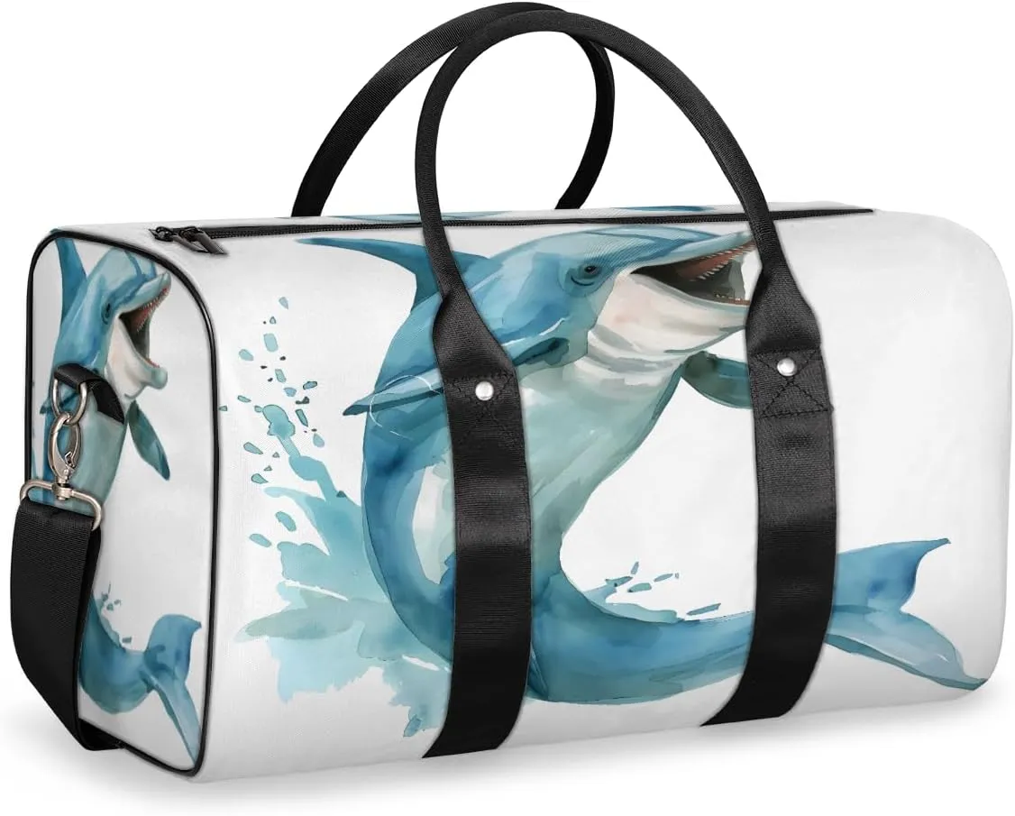 Funny Dolphin Travel Duffle Bag, Sports Gym Bags for Women Men, Carry On Weekender Overnight Workout Airplane Trips Bag