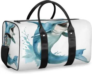 Funny Dolphin Travel Duffle Bag, Sports Gym Bags for Women Men, Carry On Weekender Overnight Workout Airplane Trips Bag
