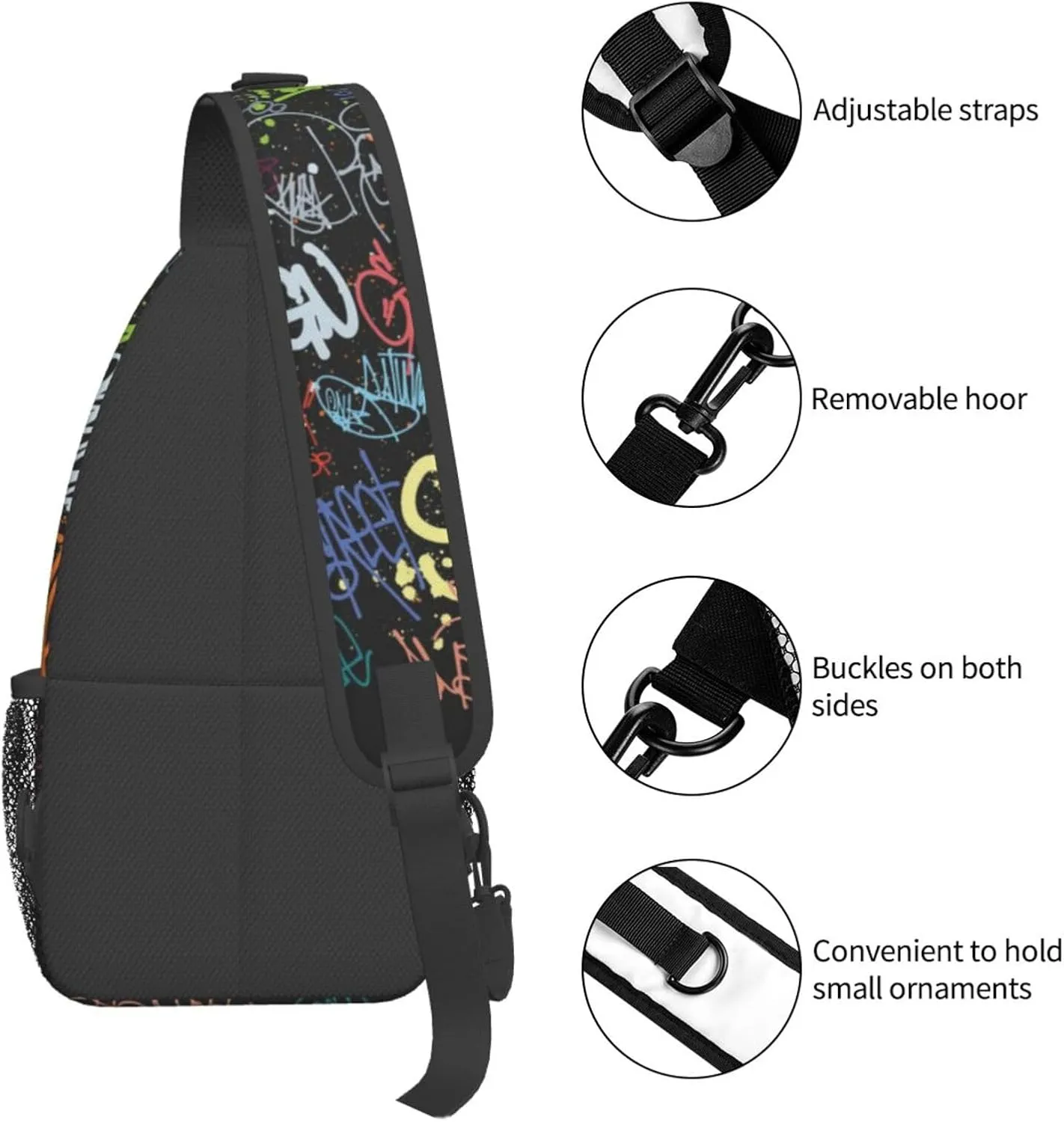 Funny Graffiti Sling Backpack,Travel Hiking Daypack Colorful Graffiti Art Crossbody Shoulder Bag for Women Men