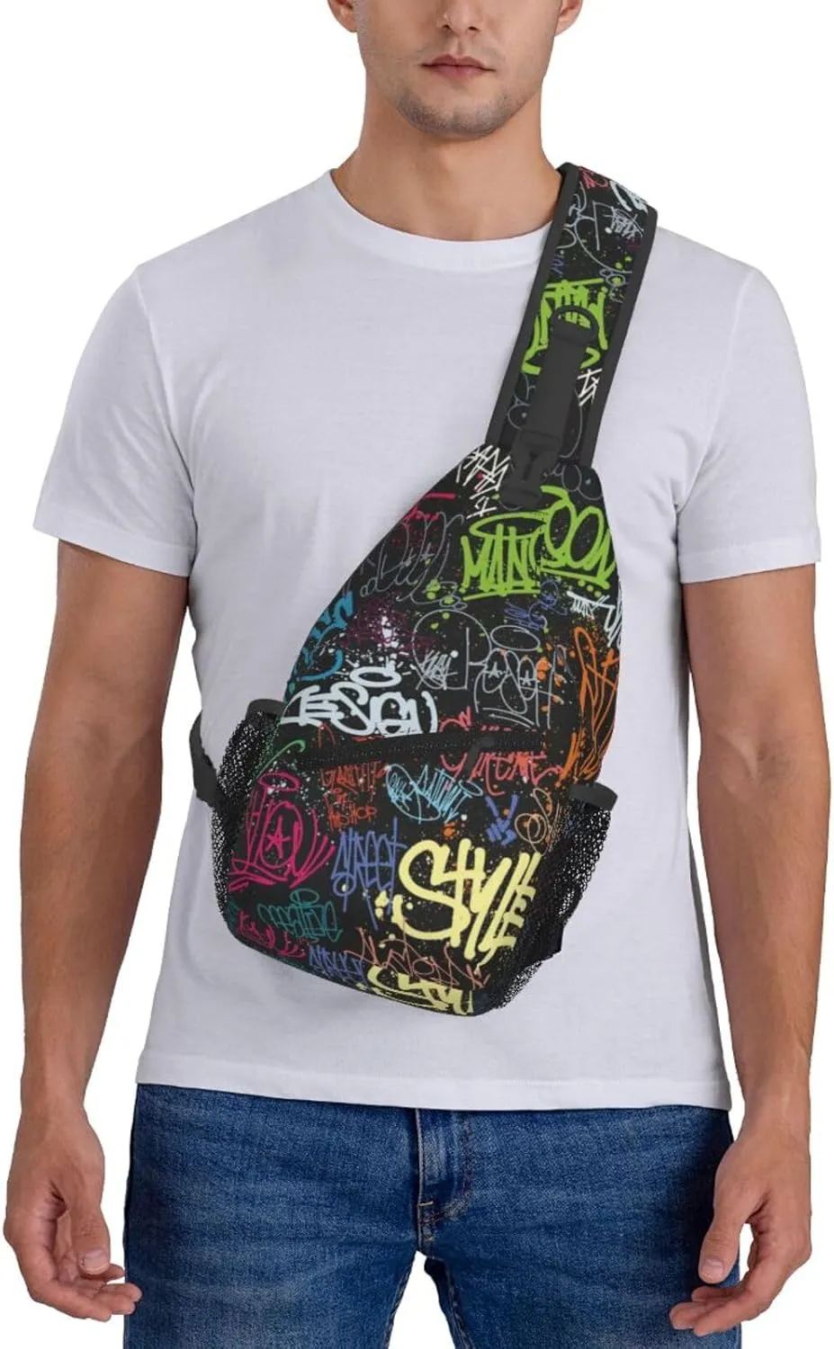 Funny Graffiti Sling Backpack,Travel Hiking Daypack Colorful Graffiti Art Crossbody Shoulder Bag for Women Men
