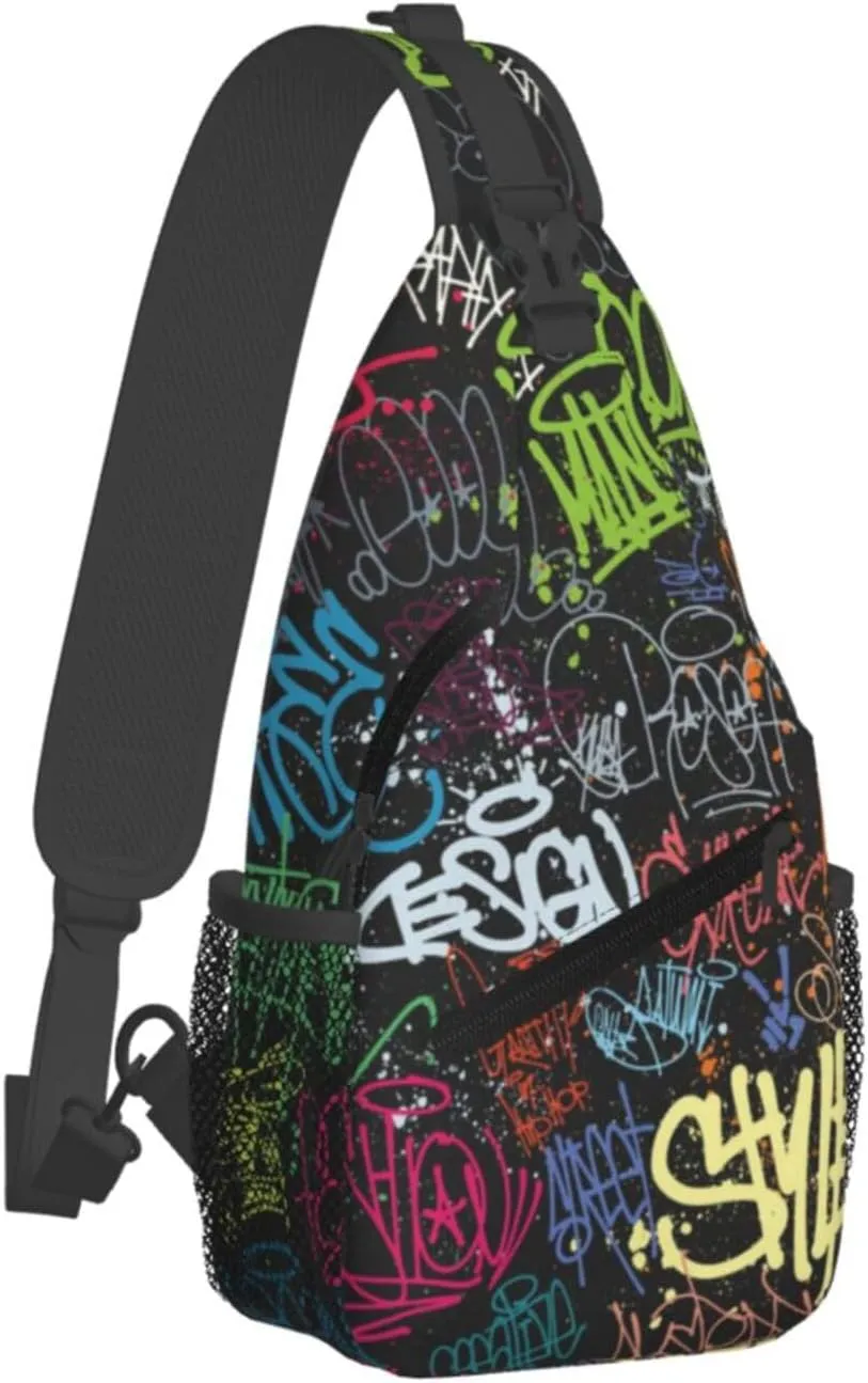 Funny Graffiti Sling Backpack,Travel Hiking Daypack Colorful Graffiti Art Crossbody Shoulder Bag for Women Men
