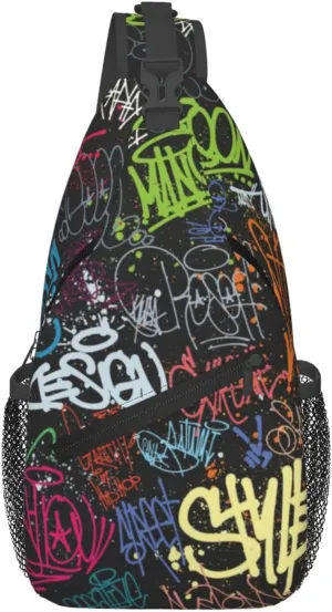 Funny Graffiti Sling Backpack,Travel Hiking Daypack Colorful Graffiti Art Crossbody Shoulder Bag for Women Men