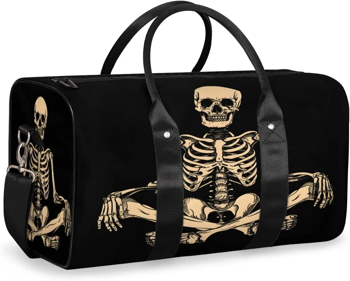 Funny Human Skeleton Skull Travel Duffle Bag, Sports Gym Bags for Women Men, Carry On Weekender Overnight Workout Airplane Trips Bag