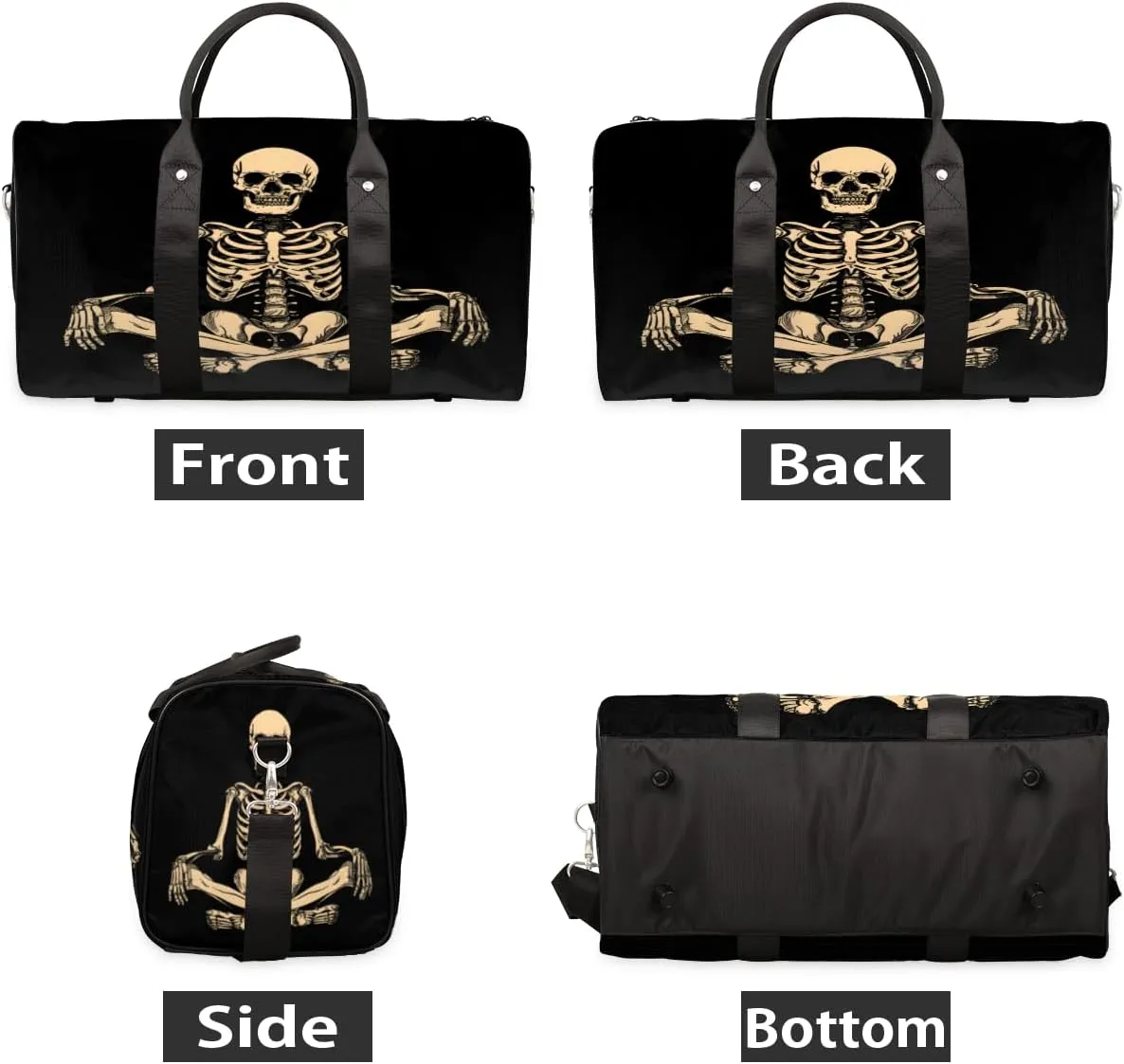 Funny Human Skeleton Skull Travel Duffle Bag, Sports Gym Bags for Women Men, Carry On Weekender Overnight Workout Airplane Trips Bag