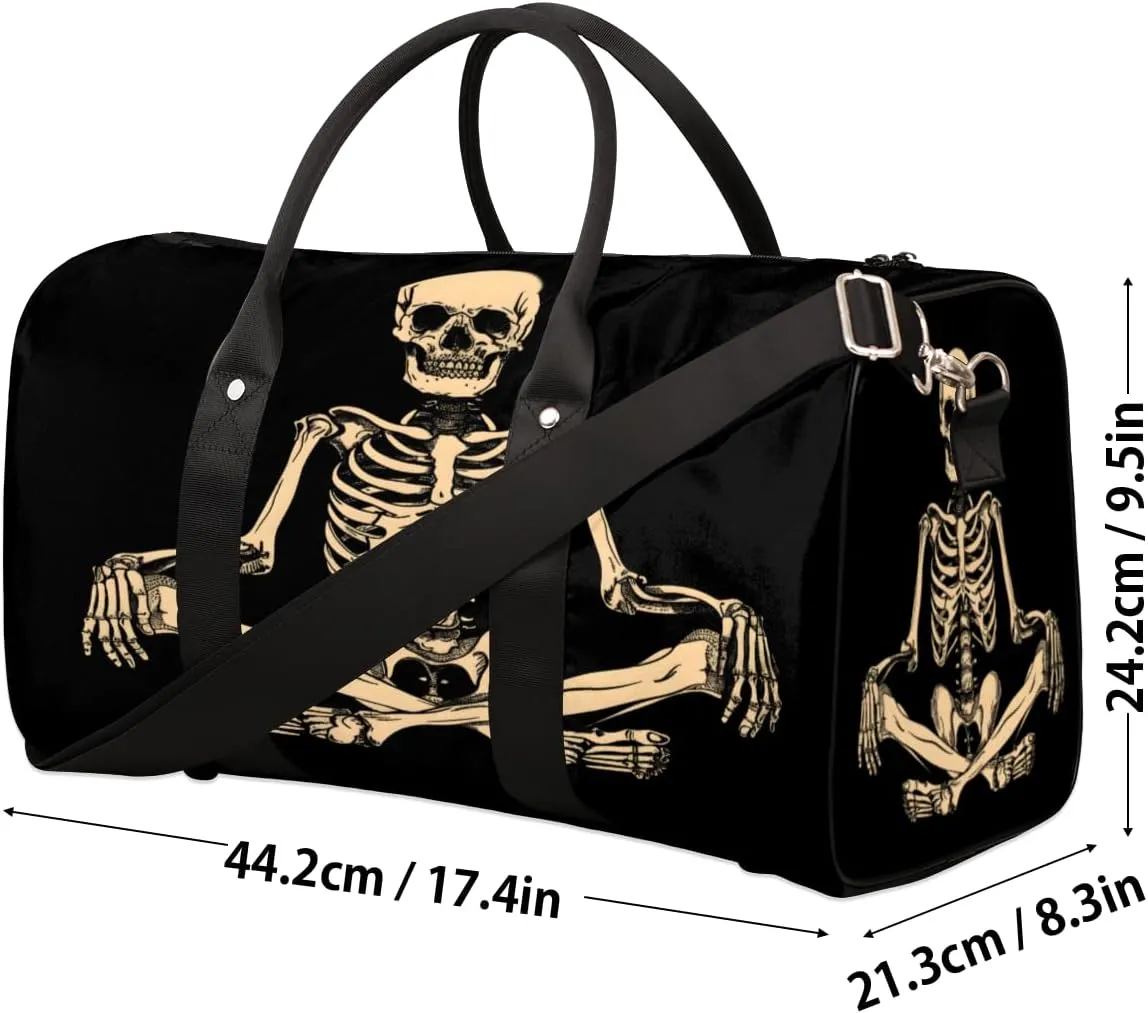 Funny Human Skeleton Skull Travel Duffle Bag, Sports Gym Bags for Women Men, Carry On Weekender Overnight Workout Airplane Trips Bag
