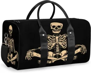 Funny Human Skeleton Skull Travel Duffle Bag, Sports Gym Bags for Women Men, Carry On Weekender Overnight Workout Airplane Trips Bag