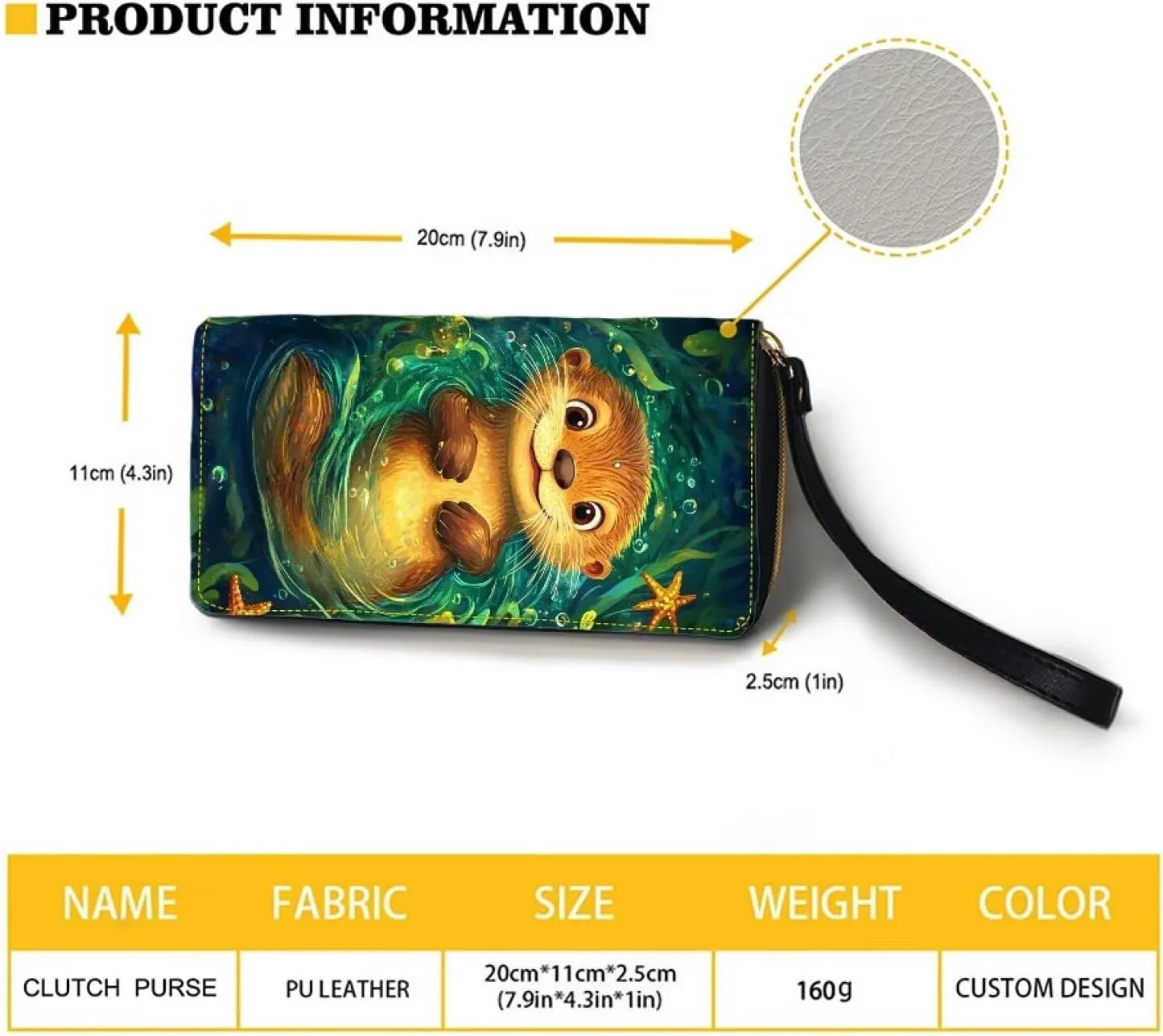 Funny Otter Wallet for Women Long Zipper Leather RFID Blocking Clutch Bag Card Holder Purse Handbag with Wrist Strap