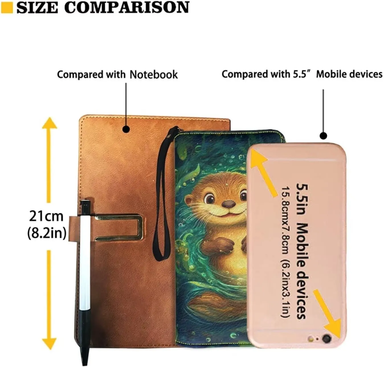 Funny Otter Wallet for Women Long Zipper Leather RFID Blocking Clutch Bag Card Holder Purse Handbag with Wrist Strap