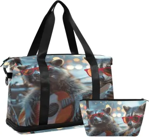 Funny Raccoons Duffel Bag Lightweight Carry On Gym Bags for Travel and Weekends, Versatile Overnight Bag with Shoe Compartment