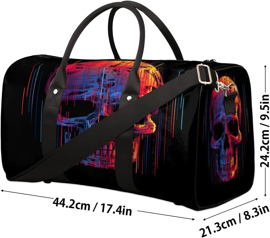Funny Skull Skeleton Travel Duffle Bag, Sports Gym Bags for Women Men, Carry On Weekender Overnight Workout Airplane Trips Bag