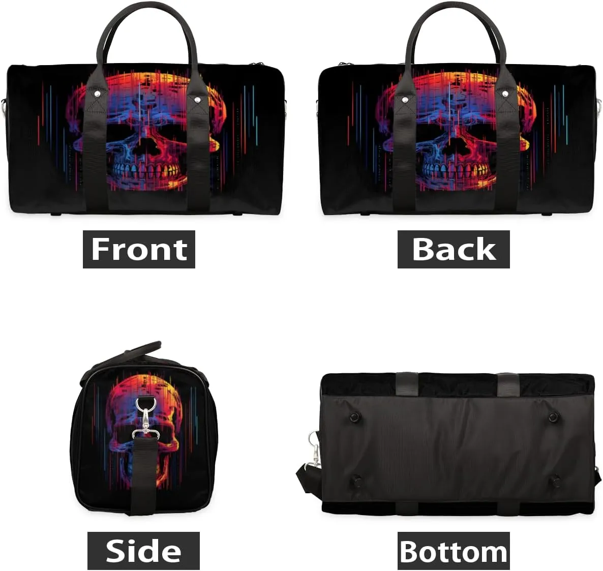 Funny Skull Skeleton Travel Duffle Bag, Sports Gym Bags for Women Men, Carry On Weekender Overnight Workout Airplane Trips Bag